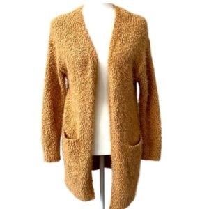 Love Tree - Popcorn Textured Long Sweater Cardigan - Caramel - Size Large